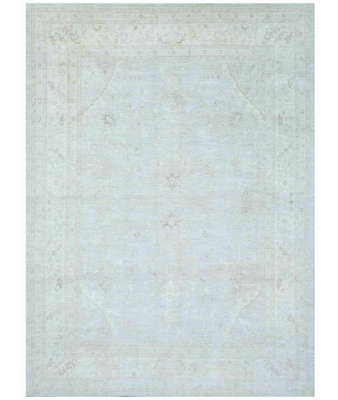 Hand Knotted Oushak Wool Rug - 9'2'' x 12'5'' 9' 2" X 12' 5" ( 279 X 378 ) / Grey / Ivory