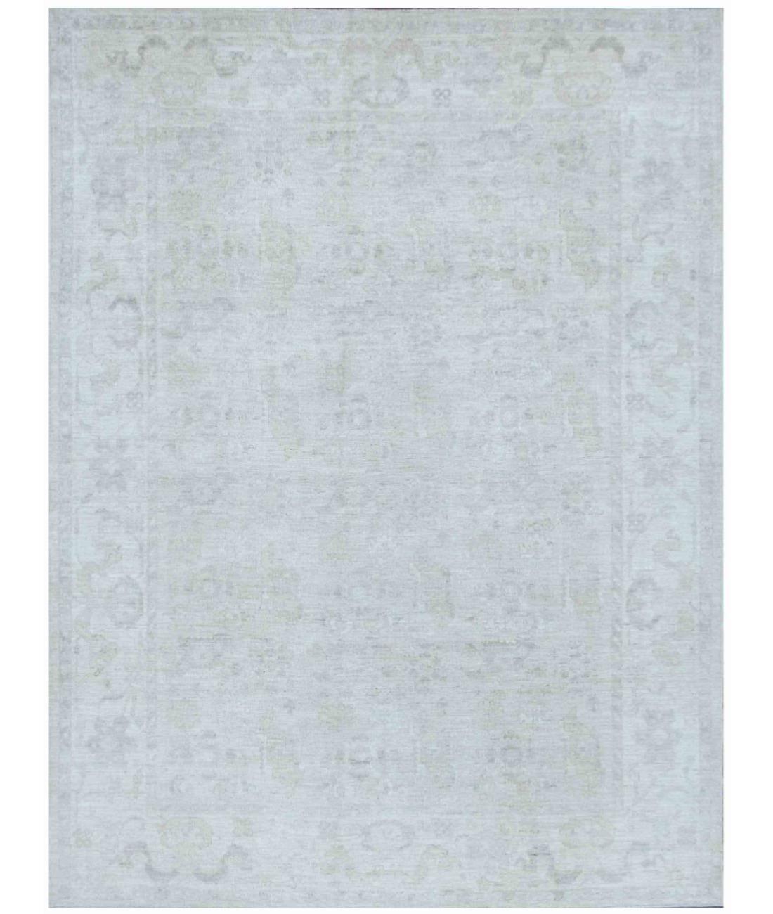 Hand Knotted Oushak Wool Rug - 9'2'' x 12'3'' 9' 2" X 12' 3" ( 279 X 373 ) / Brown / Ivory