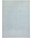 Hand Knotted Oushak Wool Rug - 10'3'' x 14'2'' 10' 3" X 14' 2" ( 312 X 432 ) / Ivory / Blue