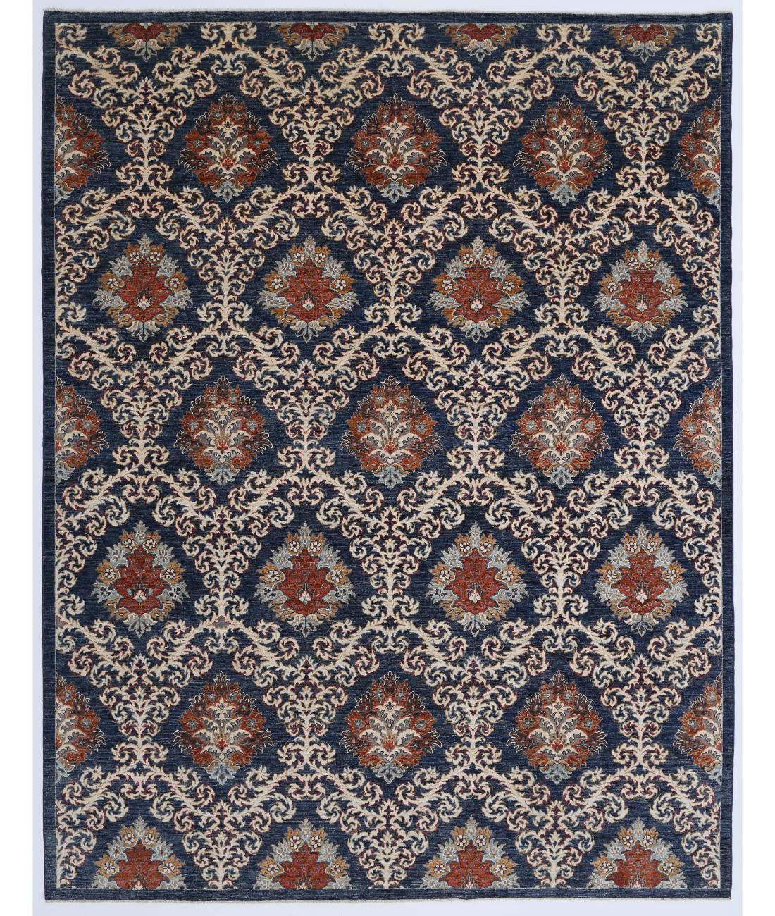 Hand Knotted Artemix Wool Rug - 9'4'' x 11'11'' 9' 4" X 11' 11" ( 284 X 363 ) / Blue / Ivory