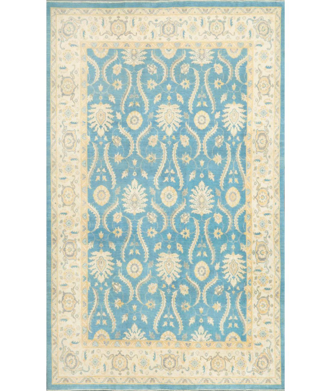 Hand Knotted Tribal Kazak Wool Rug - 8'11'' x 12'3'' 8' 11" X 12' 3" ( 272 X 373 ) / Blue / Ivory