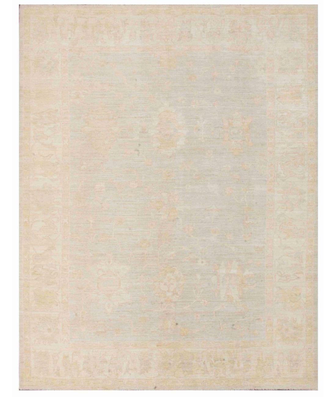 Hand Knotted Oushak Wool Rug - 9'2'' x 11'10'' 9' 2" X 11' 10" ( 279 X 361 ) / Teal / Ivory