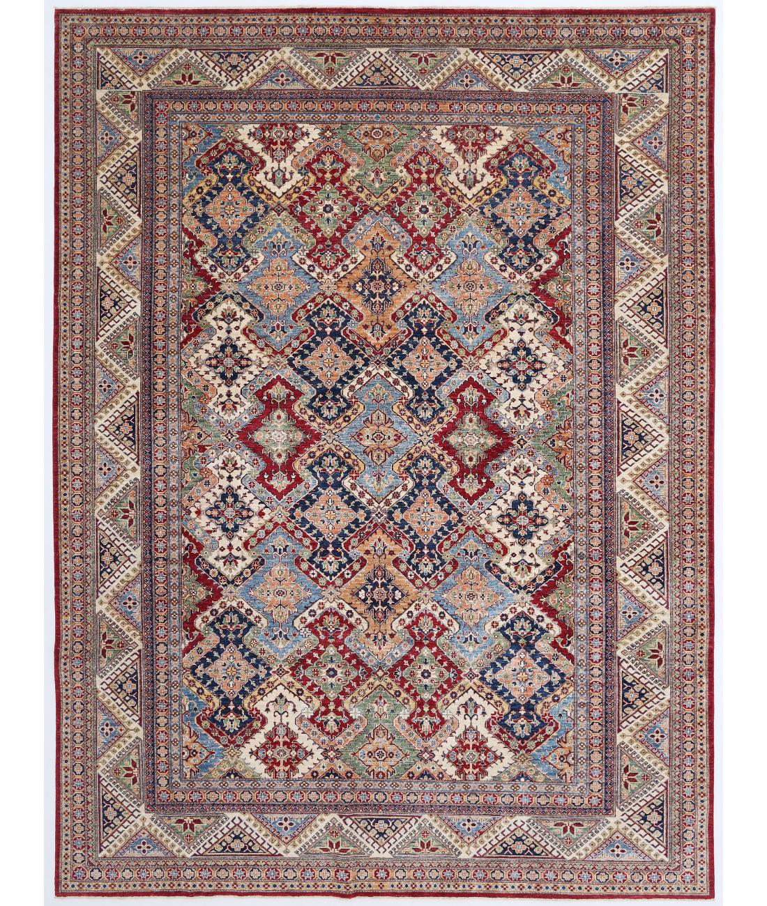 Hand Knotted Royal Kazak Wool Rug - 8'10'' x 11'10'' 8' 10" X 11' 10" ( 269 X 361 ) / Red / Ivory
