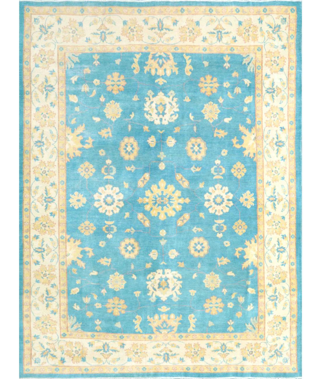 Hand Knotted Tribal Kazak Wool Rug - 8'11'' x 11'9'' 8' 11" X 11' 9" ( 272 X 358 ) / Blue / Ivory