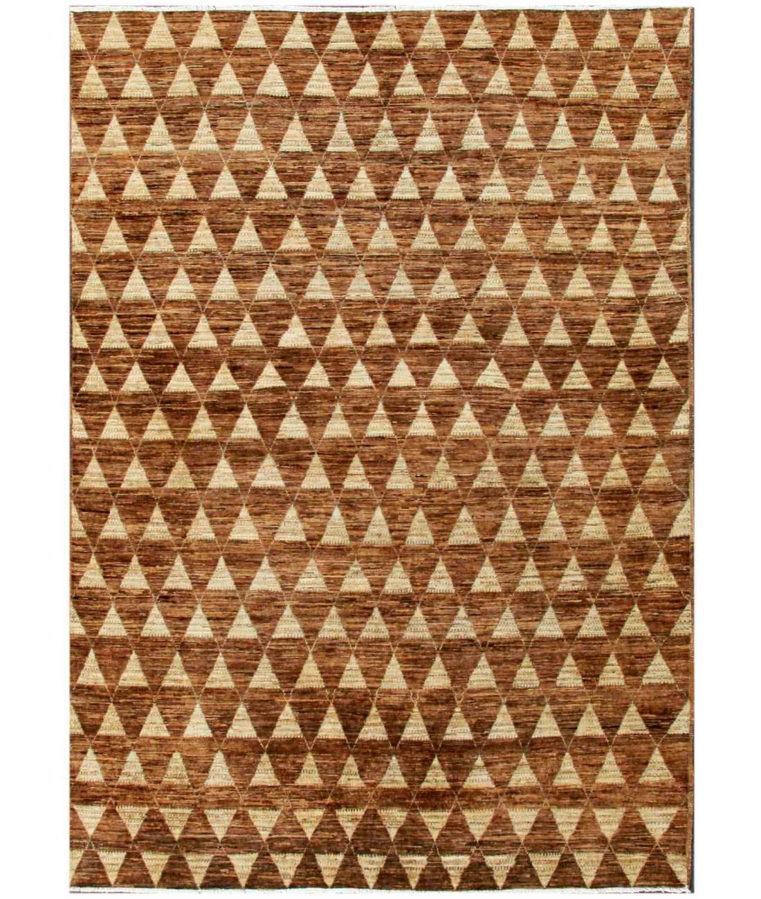 Hand Knotted Modcar Wool Rug - 5'6'' x 7'9'' 5' 6" X 7' 9" ( 168 X 236 ) / Brown / Ivory