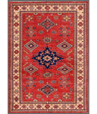 Hand Knotted Royal Kazak Wool Rug - 5'5'' x 7'7'' 5' 5" X 7' 7" ( 165 X 231 ) / Red / Ivory