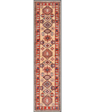 Hand Knotted Royal Kazak Wool Rug - 2'3'' x 9'8'' 2' 3" X 9' 8" ( 69 X 295 ) / Ivory / Red