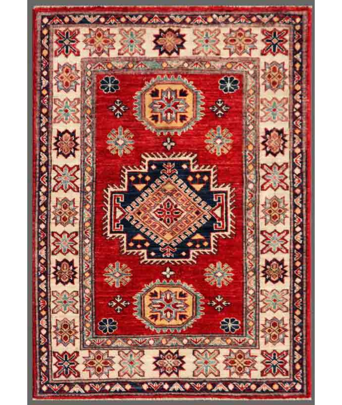 Hand Knotted Royal Kazak Wool Rug - 2'9'' x 3'10'' 2' 9" X 3' 10" ( 84 X 117 ) / Red / Ivory