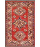 Hand Knotted Royal Kazak Wool Rug - 3'0'' x 4'9'' 3' 0" X 4' 9" ( 91 X 145 ) / Red / Ivory