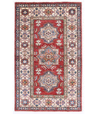 Hand Knotted Royal Kazak Wool Rug - 3'2'' x 5'2'' 3' 2" X 5' 2" ( 97 X 157 ) / Red / Ivory