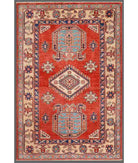 Hand Knotted Royal Kazak Wool Rug - 3'2'' x 4'9'' 3' 2" X 4' 9" ( 97 X 145 ) / Red / Ivory