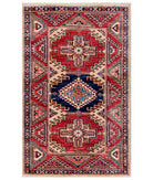 Hand Knotted Royal Kazak Wool Rug - 3'0'' x 4'9'' 3' 0" X 4' 9" ( 91 X 145 ) / Ivory / Red