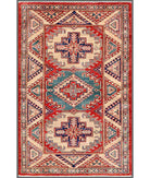 Hand Knotted Royal Kazak Wool Rug - 3'2'' x 4'10'' 3' 2" X 4' 10" ( 97 X 147 ) / Red / Ivory