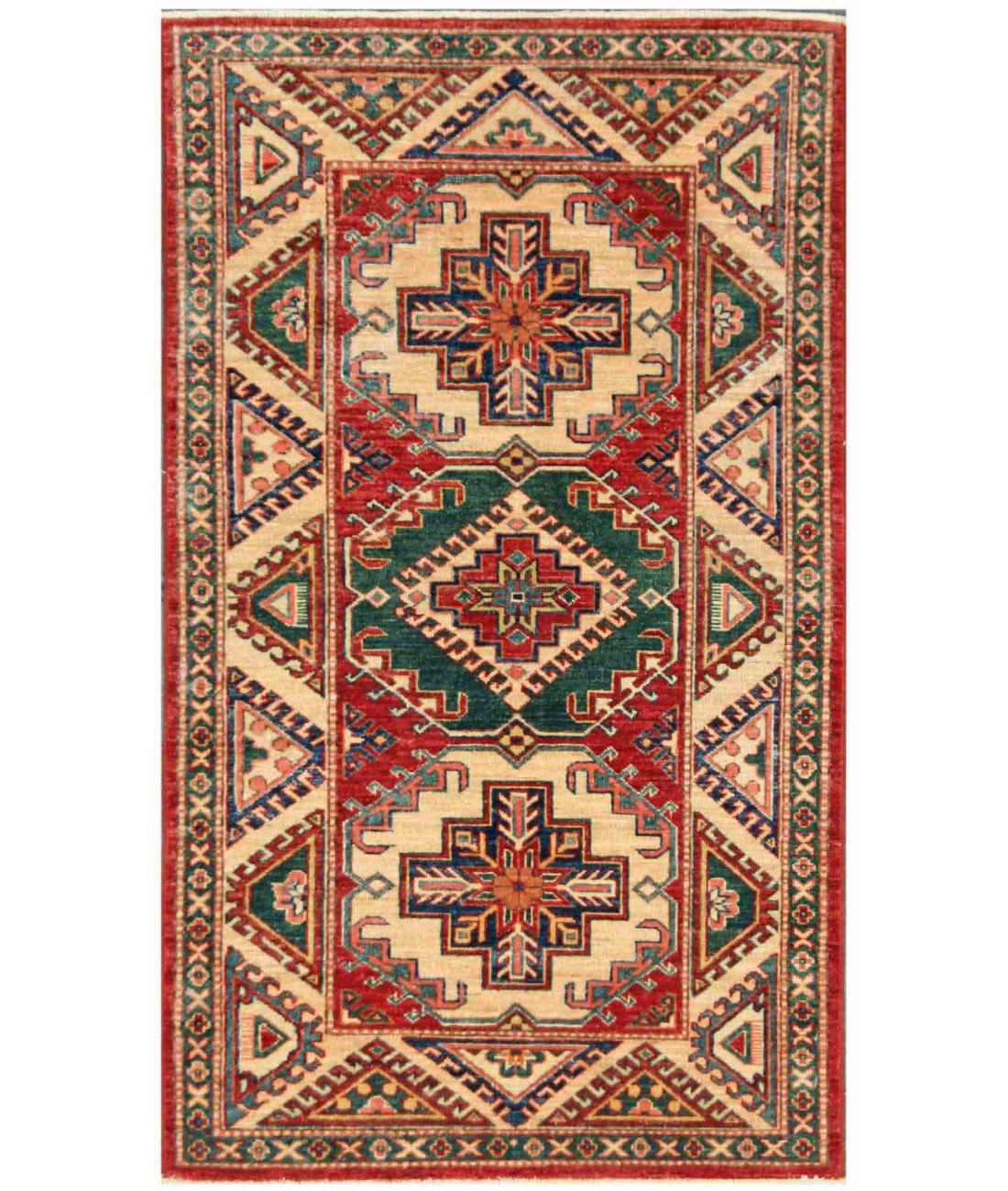 Hand Knotted Royal Kazak Wool Rug - 2'11'' x 4'11'' 2' 11" X 4' 11" ( 89 X 150 ) / Red / Beige