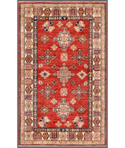 Hand Knotted Royal Kazak Wool Rug - 3'2'' x 5'2'' 3' 2" X 5' 2" ( 97 X 157 ) / Red / Ivory