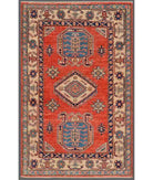 Hand Knotted Royal Kazak Wool Rug - 3'2'' x 5'0'' 3' 2" X 5' 0" ( 97 X 152 ) / Red / Ivory