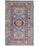 Hand Knotted Royal Kazak Wool Rug - 2'5'' x 3'10'' 2' 5" X 3' 10" ( 74 X 117 ) / Blue / Ivory