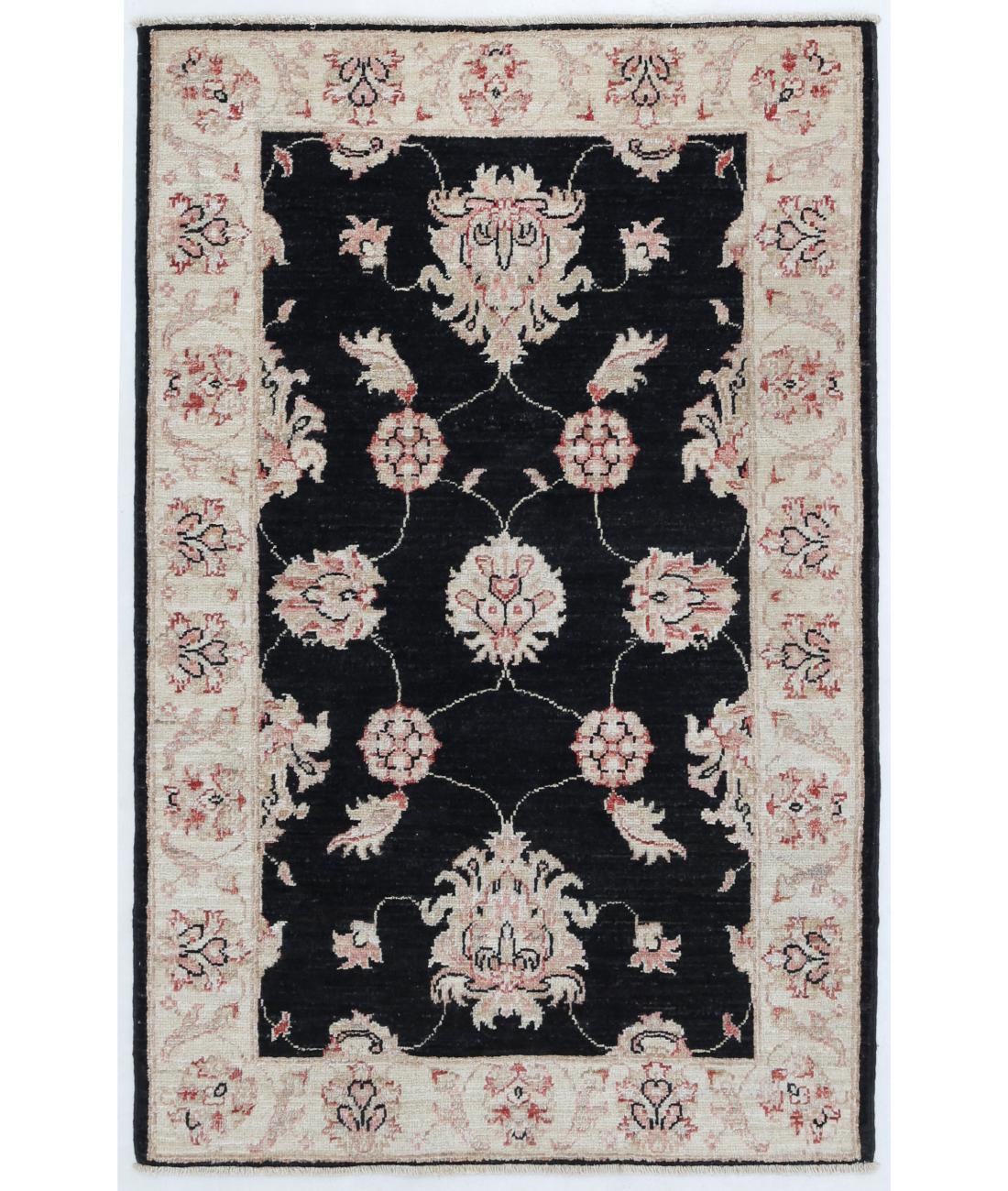 Hand Knotted Ziegler Farhan Wool Rug - 2'7'' x 4'0'' 2' 7" X 4' 0" ( 79 X 122 ) / Black / Ivory