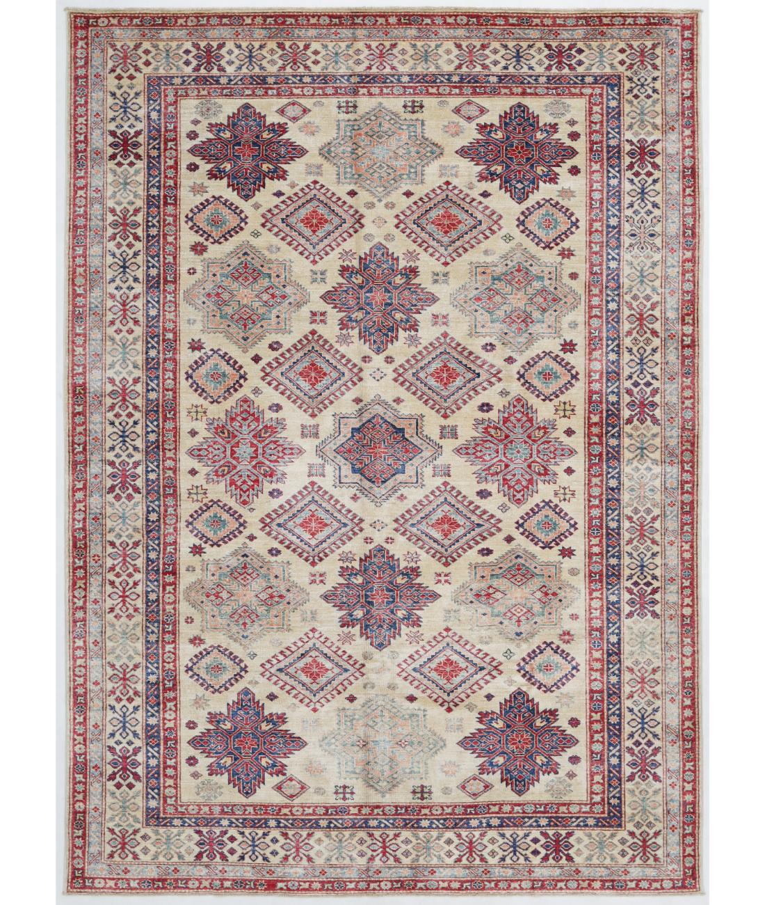 Hand Knotted Royal Kazak Wool Rug - 6'9'' x 9'5'' 6' 9" X 9' 5" ( 206 X 287 ) / Ivory / Red