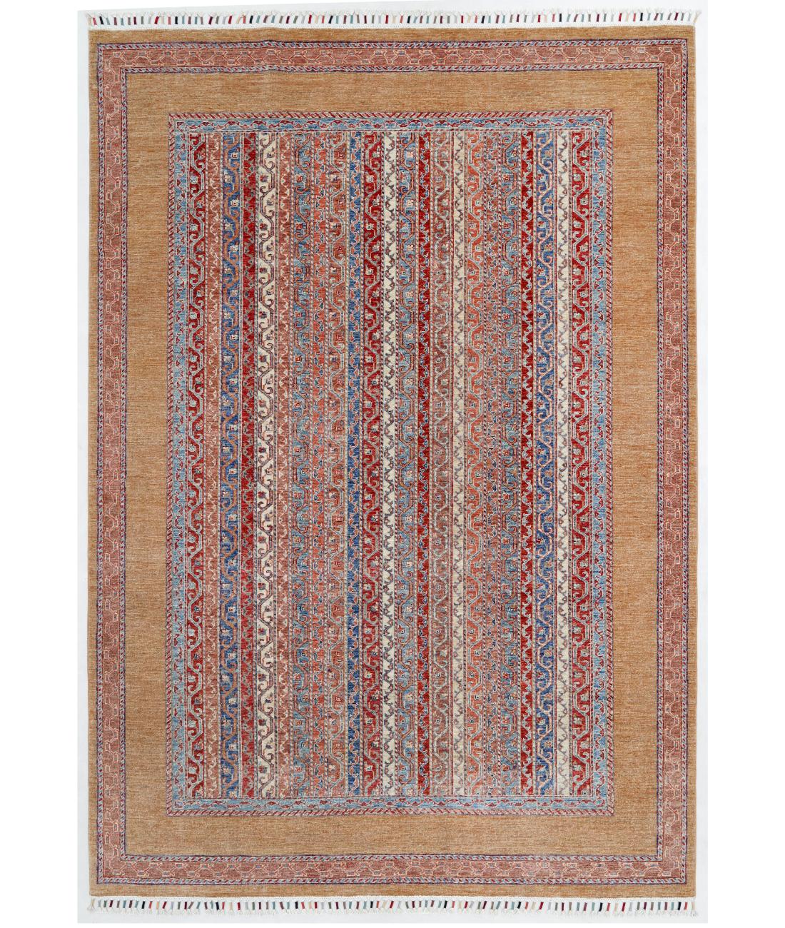 Hand Knotted Shaal Wool Rug - 6'8'' x 9'6'' 6' 8" X 9' 6" ( 203 X 290 ) / Taupe / Blue