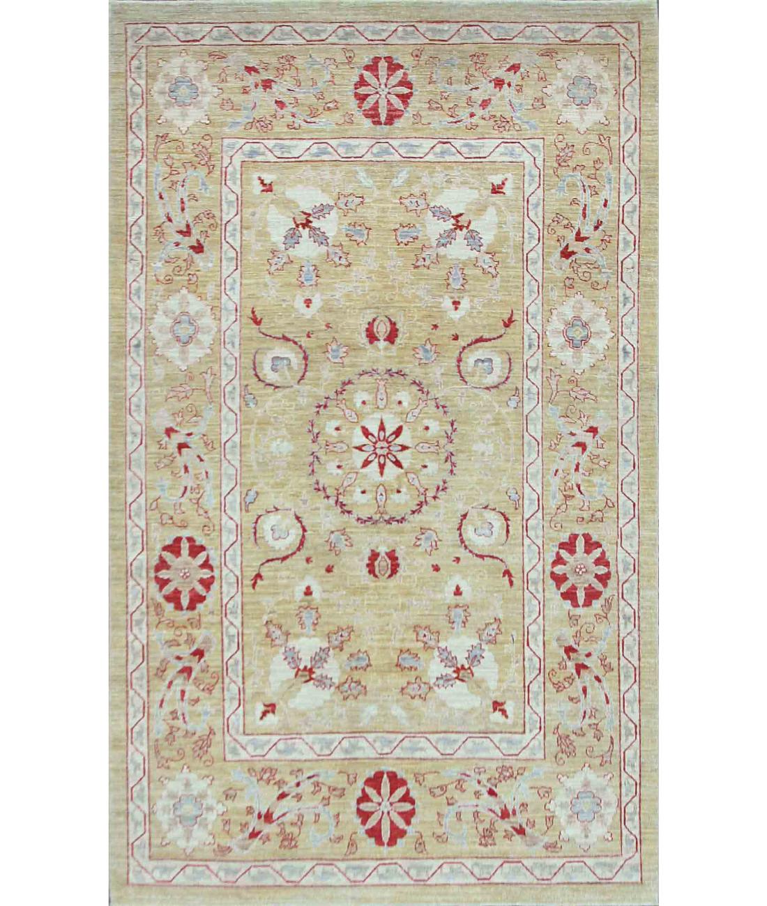 Hand Knotted  Farhan Wool Rug - 5'4'' x 8'8'' 5' 4" X 8' 8" ( 163 X 264 ) / Gold / Ivory