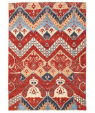 Hand Knotted Ikat Wool Rug - 5'6'' x 7'9'' 5' 6" X 7' 9" ( 168 X 236 ) / Red / Blue