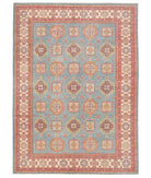 Hand Knotted Tribal Kazak Wool Rug - 12'6'' x 17'2'' 12' 6" X 17' 2" ( 381 X 523 ) / Blue / Ivory