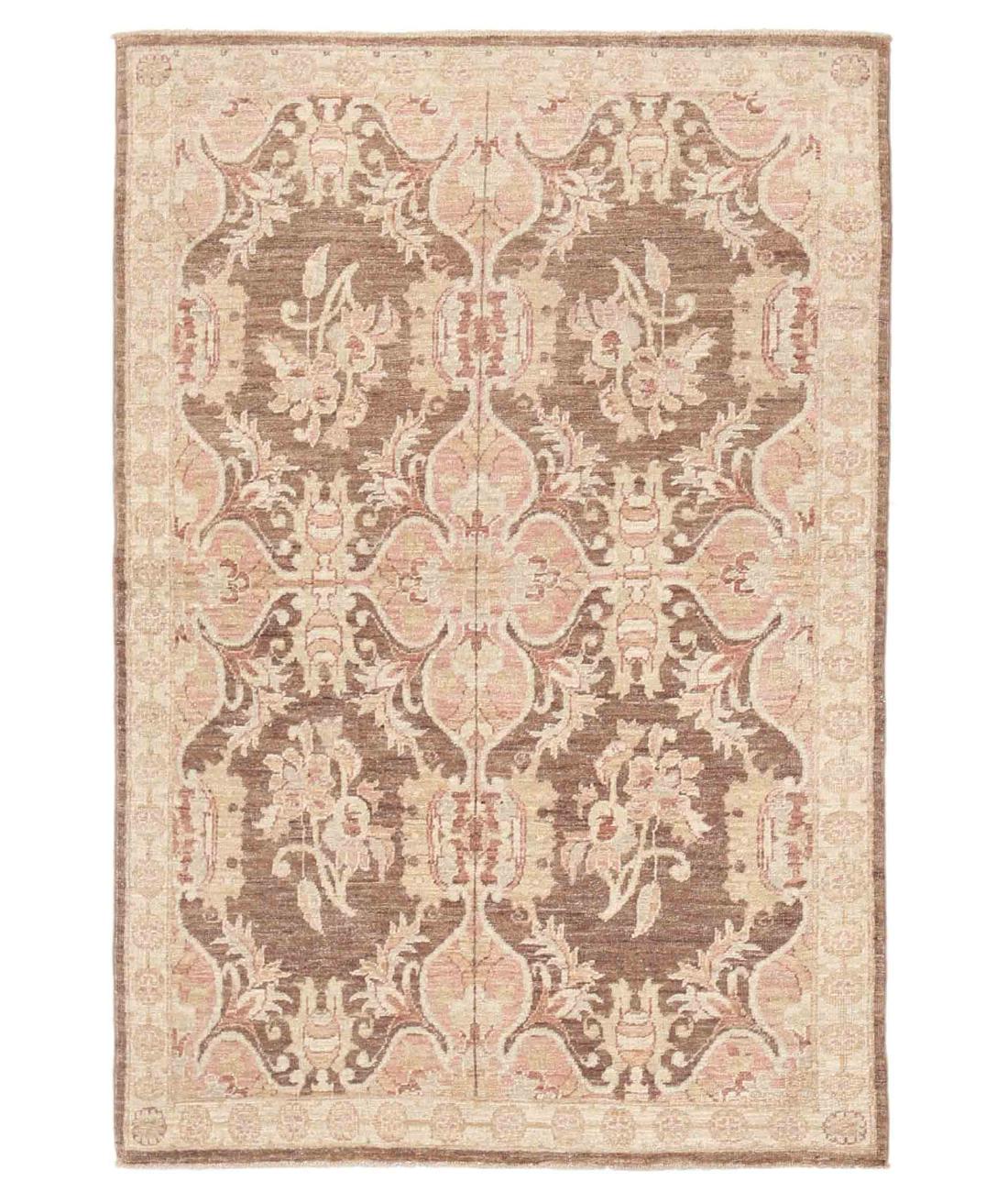 Hand Knotted Artemix Wool Rug - 3'6'' x 5'1'' 3' 6" X 5' 1" ( 107 X 155 ) / Brown / Ivory