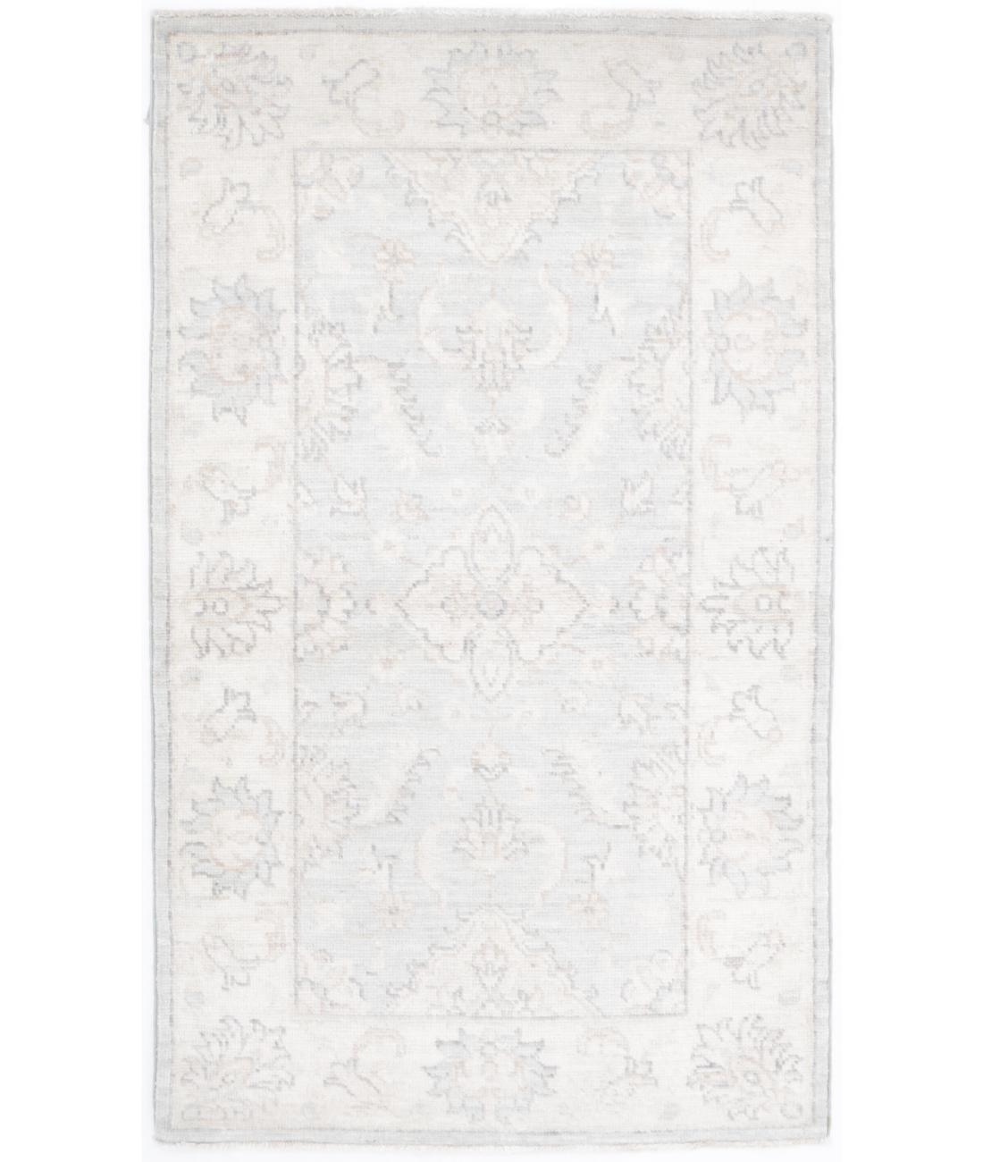 Hand Knotted Oushak Wool Rug - 2'10'' x 4'10'' 2' 10" X 4' 10" ( 86 X 147 ) / Blue / Ivory