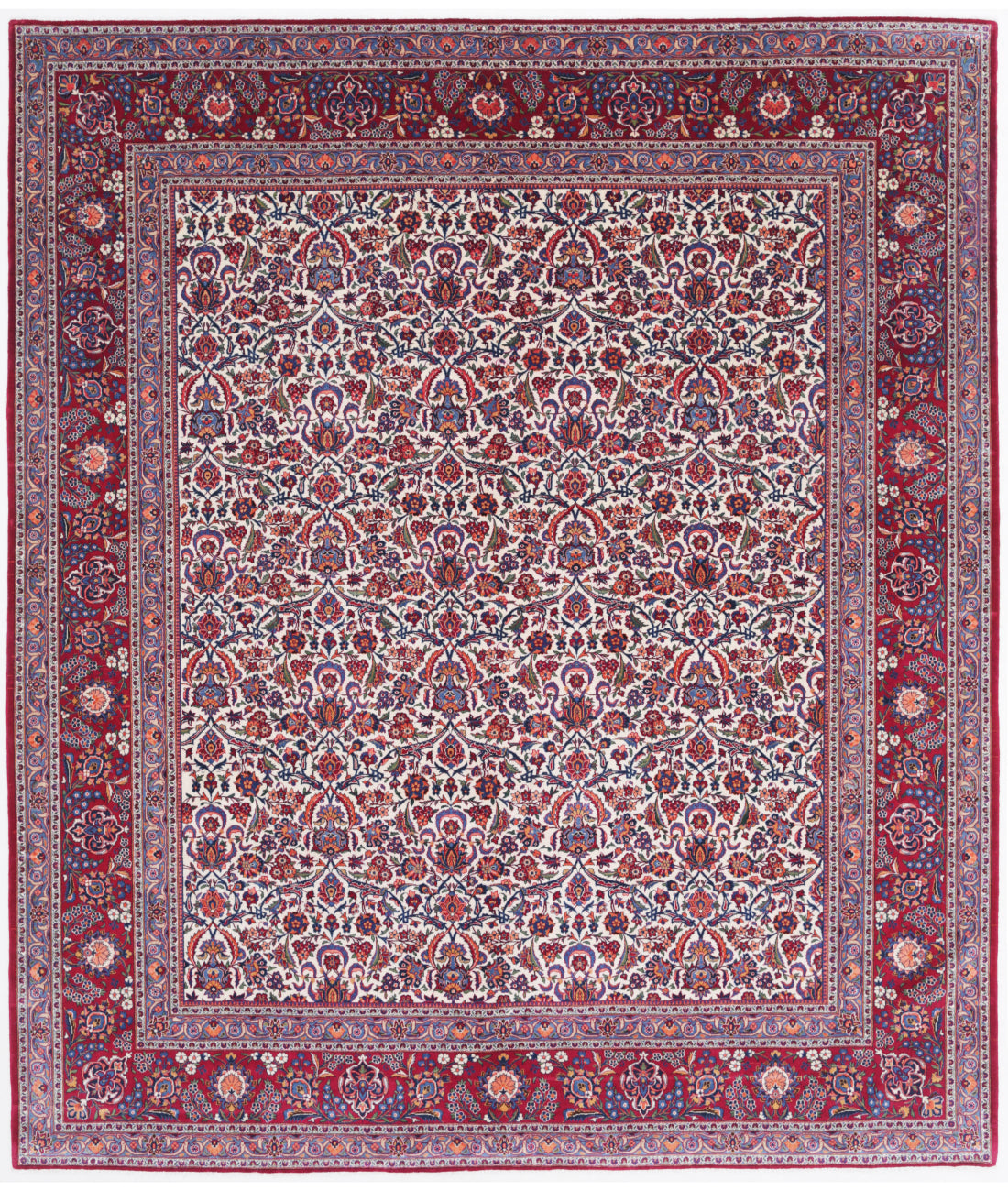 Kashan 10'3'' X 12'1'' Hand-Knotted Wool Rug 10'3'' x 12'1'' (308 X 363) / Ivory / Burgundy