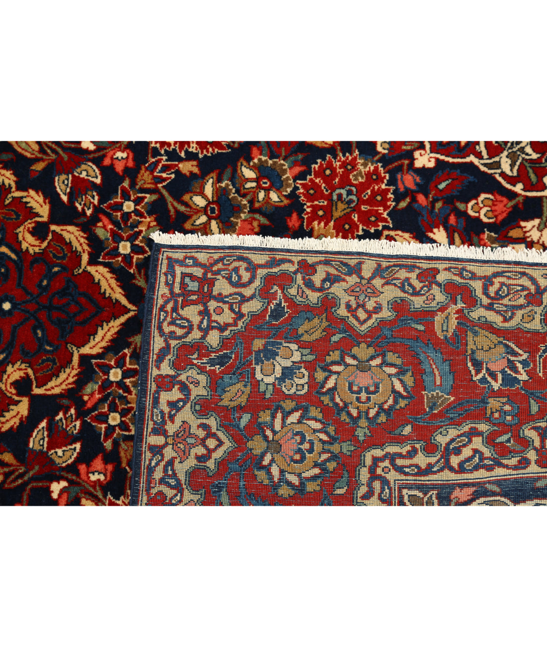 Kashan 4'4'' X 6'9'' Hand-Knotted Wool Rug 4'4'' x 6'9'' (130 X 203) / Blue / Burgundy