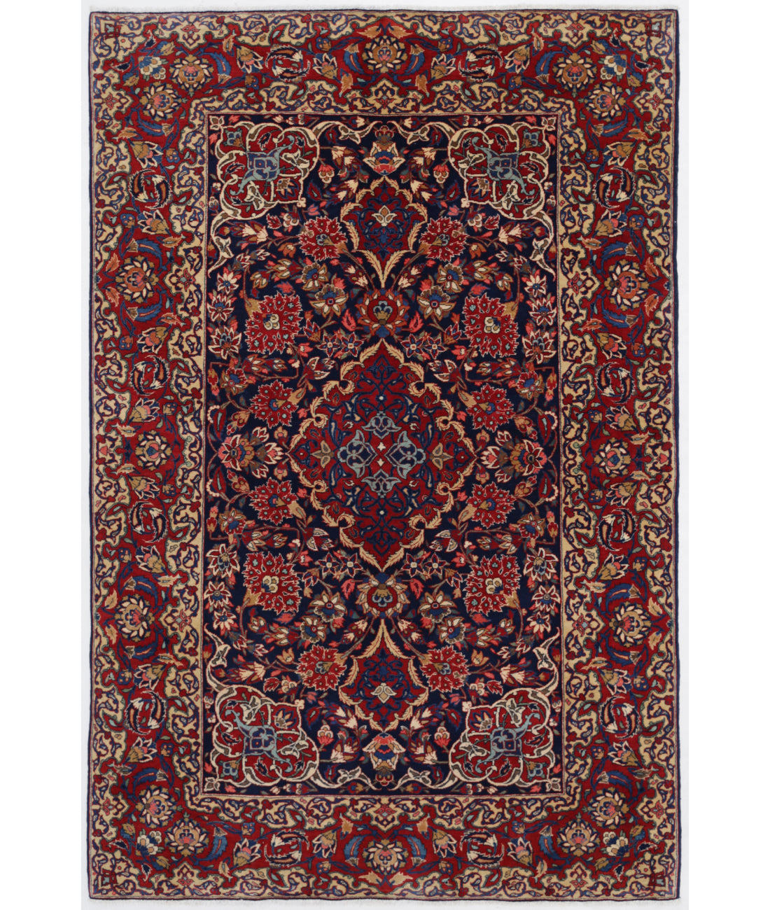 Kashan 4'4'' X 6'9'' Hand-Knotted Wool Rug 4'4'' x 6'9'' (130 X 203) / Blue / Burgundy