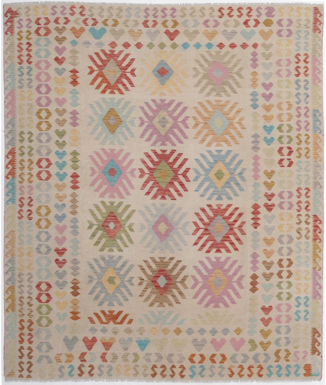 Hand Woven Maimana Kilim Wool Kilim Rug - 8'0'' x 9'11'' 8' 0" X 9' 11" ( 244 X 302 ) / Multi / Multi