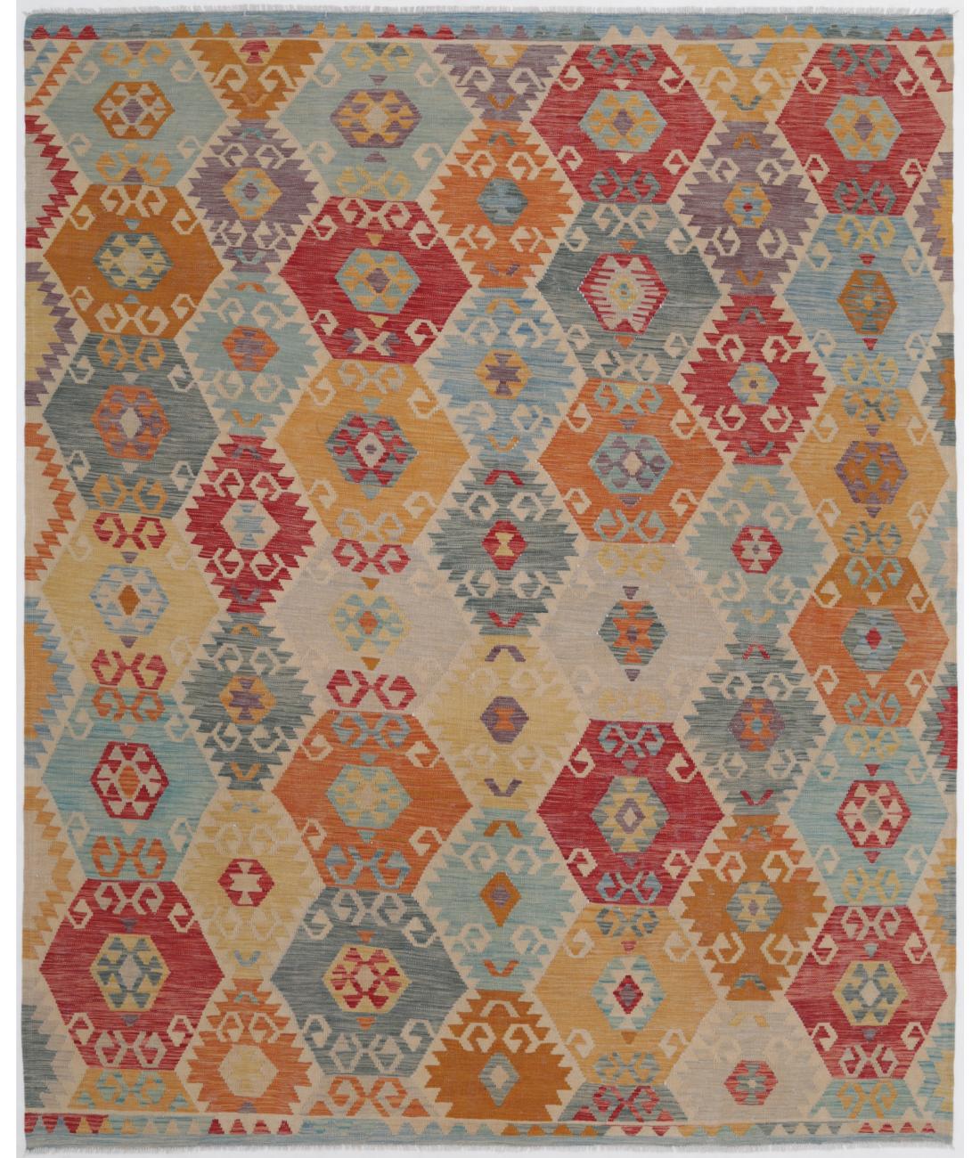 Hand Woven Maimana Kilim Wool Kilim Rug - 8'1'' x 10'1'' 8' 1" X 10' 1" ( 246 X 307 ) / Multi / Multi