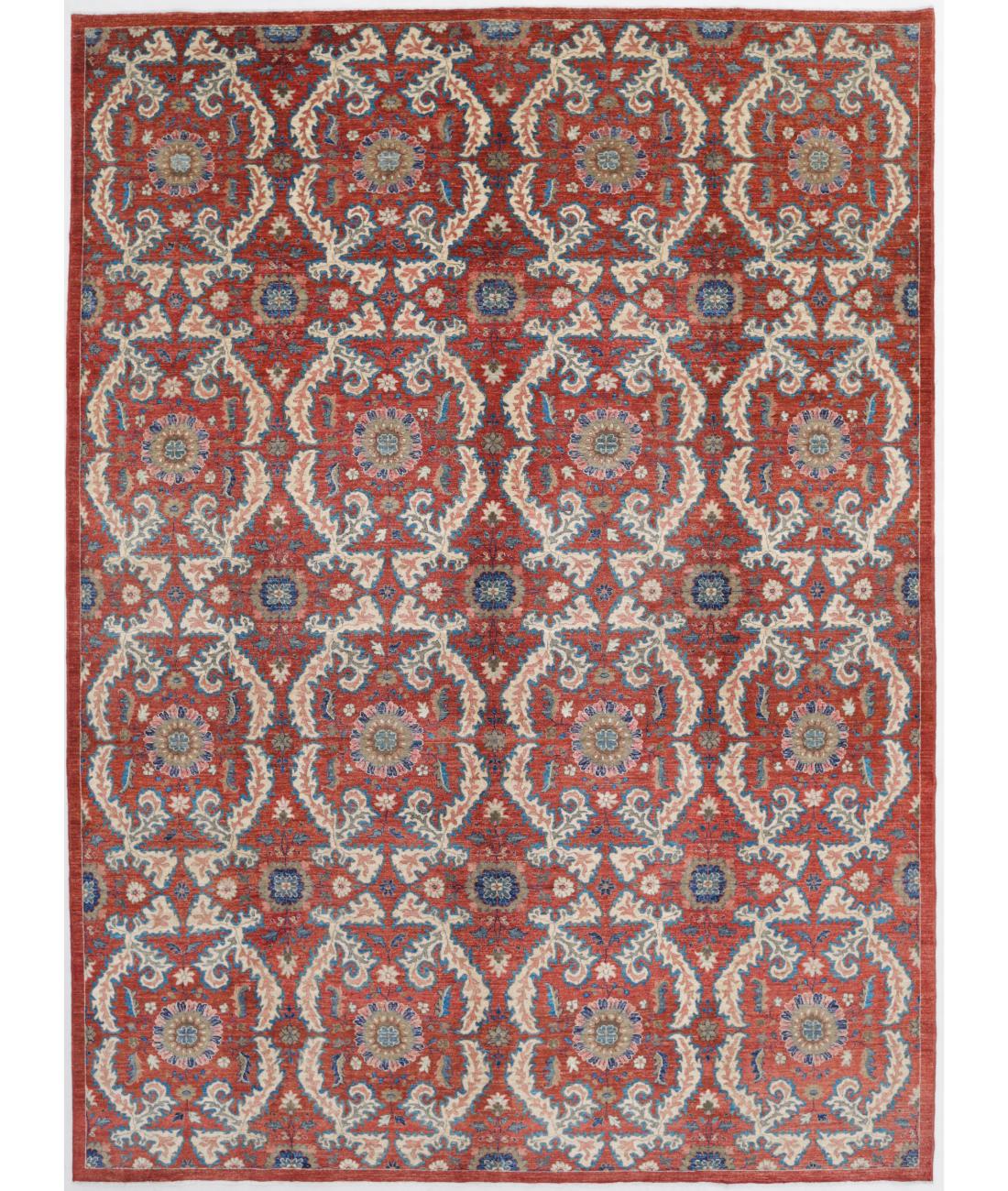 Hand Knotted Artemix Wool Rug - 10'0'' x 13'10'' 10' 0" X 13' 10" ( 305 X 422 ) / Red / Blue
