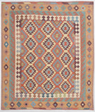 Hand Woven Kafkas Kilim Wool Kilim Rug - 8'3'' x 9'9'' 8' 3" X 9' 9" ( 251 X 297 ) / Blue / Pink