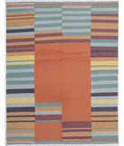 Hand Woven Modern Kilim Wool Kilim Rug - 7'10'' x 10'0'' 7' 10" X 10' 0" ( 239 X 305 ) / Blue / Rust