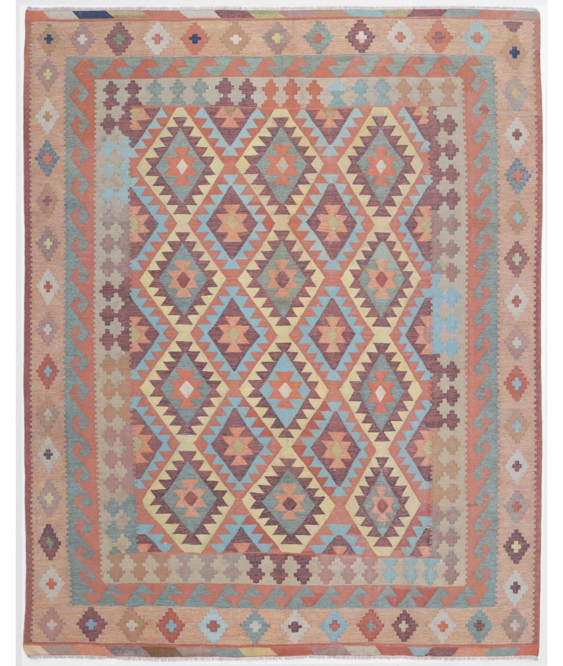 Hand Woven Kafkas Kilim Wool Kilim Rug - 7'11'' x 10'0'' 7' 11" X 10' 0" ( 241 X 305 ) / Taupe / Rust