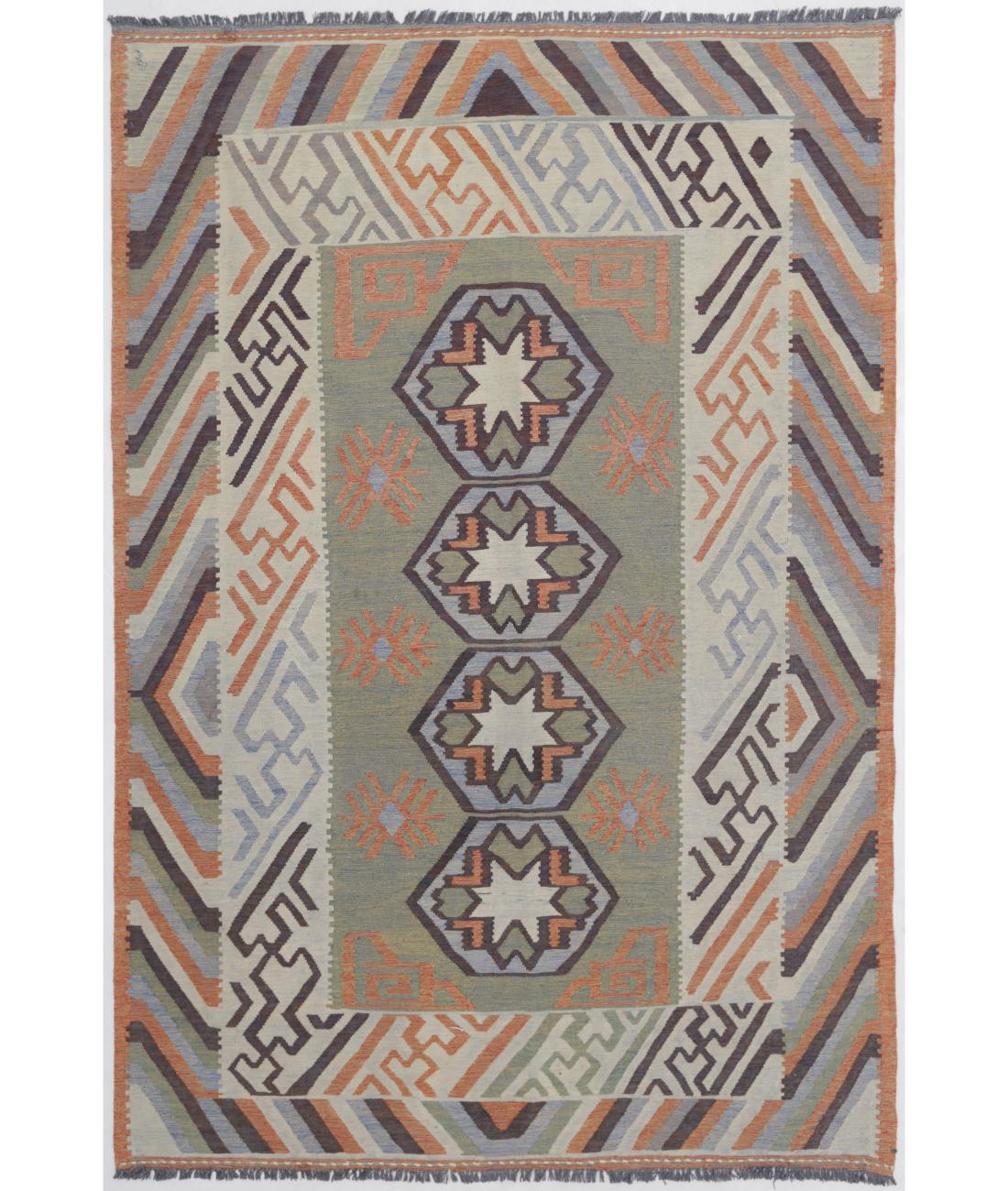 Hand Woven Kafkas Kilim Wool Kilim Rug - 5'11'' x 8'8'' 5' 11" X 8' 8" ( 180 X 264 ) / Brown / Ivory