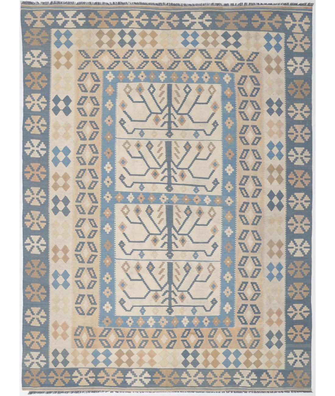 Hand Woven Kafkas Kilim Wool Kilim Rug - 8'8'' x 11'8'' 8' 8" X 11' 8" ( 264 X 356 ) / Beige / Grey