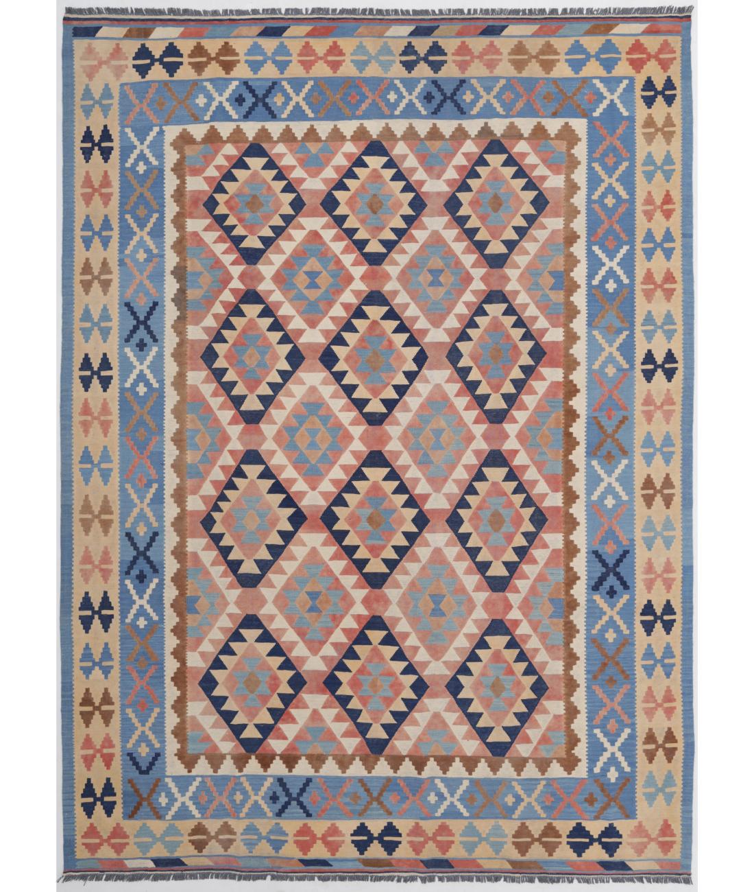 Hand Woven Kafkas Kilim Wool Kilim Rug - 8'3'' x 11'5'' 8' 3" X 11' 5" ( 251 X 348 ) / Beige / Blue