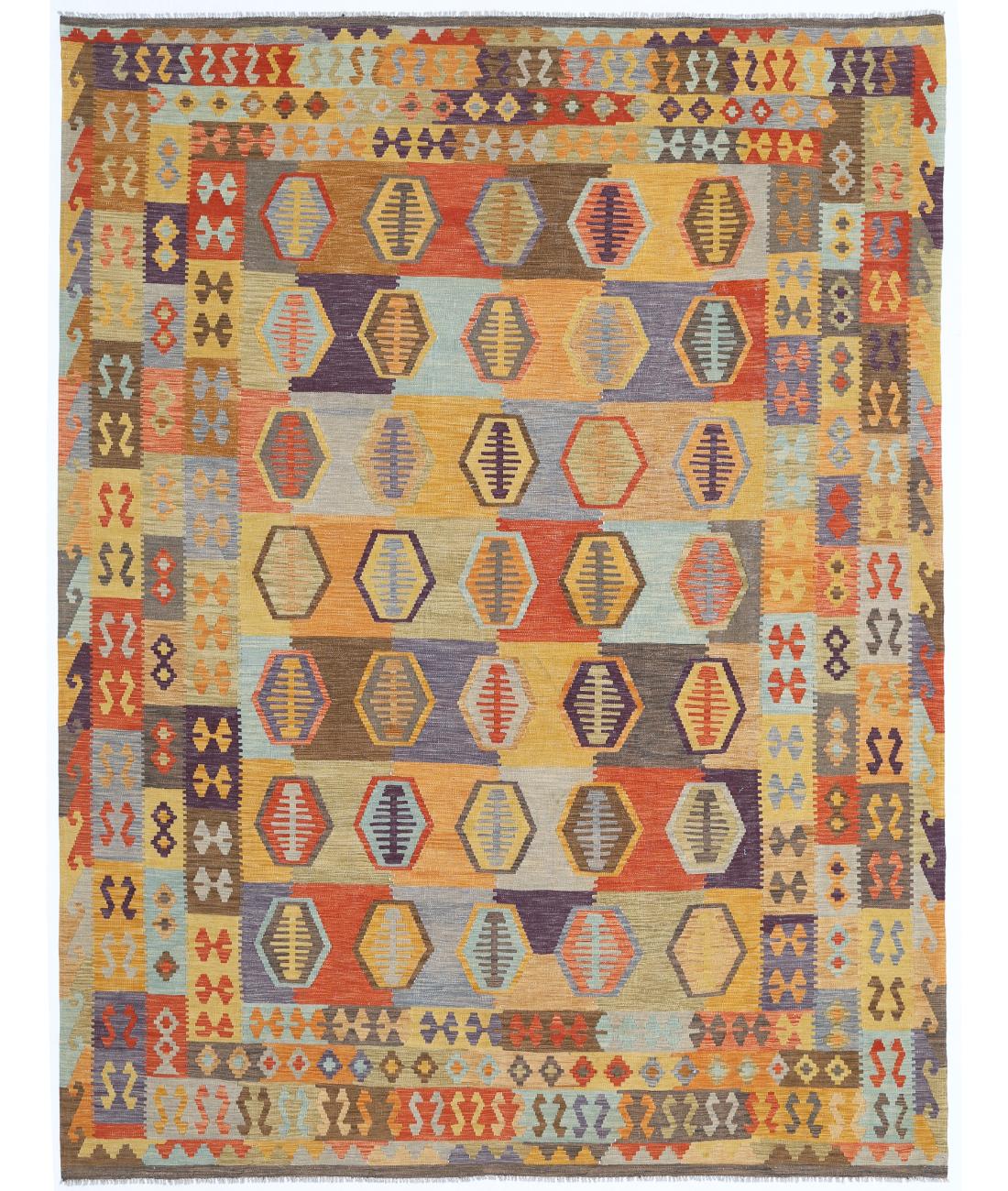 Hand Woven Maimana Kilim Wool Kilim Rug - 9'10'' x 12'7'' 9' 10" X 12' 7" ( 300 X 384 ) / Multi / Multi