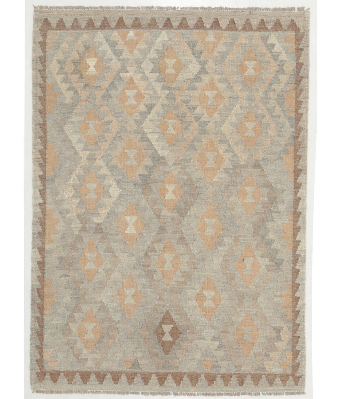 Hand Woven Natural Kilim Wool Kilim Rug - 3'5'' x 4'9'' 3' 5" X 4' 9" ( 104 X 145 ) / Grey / Taupe