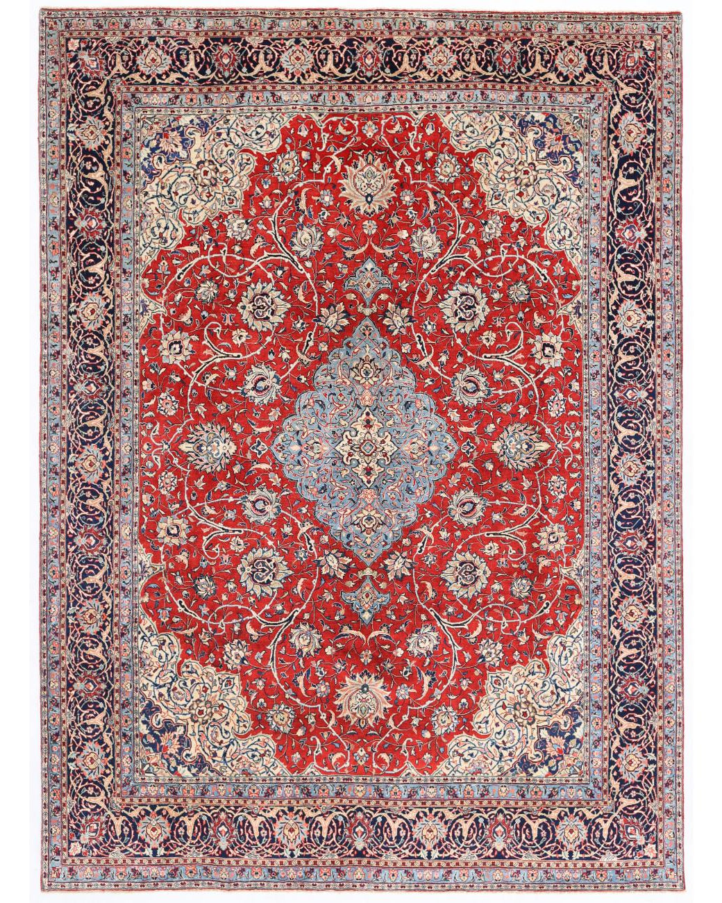 Hand Knotted Persian Kerman Wool Rug - 9'7'' x 12'7'' 9' 7" X 12' 7" ( 292 X 384 ) / Red / Blue