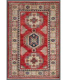 Hand Knotted Royal Kazak Wool Rug - 3'0'' x 4'6'' 3' 0" X 4' 6" ( 91 X 137 ) / Red / Ivory