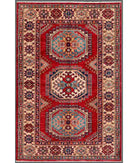 Hand Knotted Royal Kazak Wool Rug - 3'2'' x 4'10'' 3' 2" X 4' 10" ( 97 X 147 ) / Red / Ivory