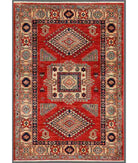 Hand Knotted Royal Kazak Wool Rug - 3'2'' x 4'7'' 3' 2" X 4' 7" ( 97 X 140 ) / Red / Ivory