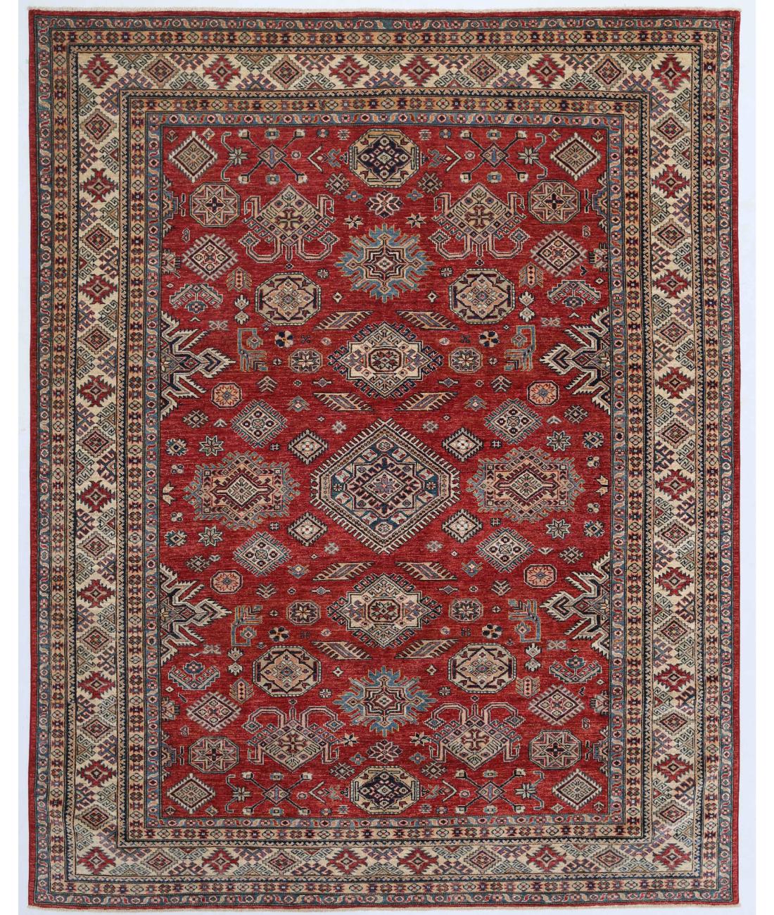 Hand Knotted Royal Kazak Wool Rug - 7'10'' x 9'9'' 7' 10" X 9' 9" ( 239 X 297 ) / Red / Ivory