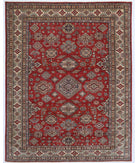 Hand Knotted Royal Kazak Wool Rug - 7'10'' x 9'9'' 7' 10" X 9' 9" ( 239 X 297 ) / Red / Ivory