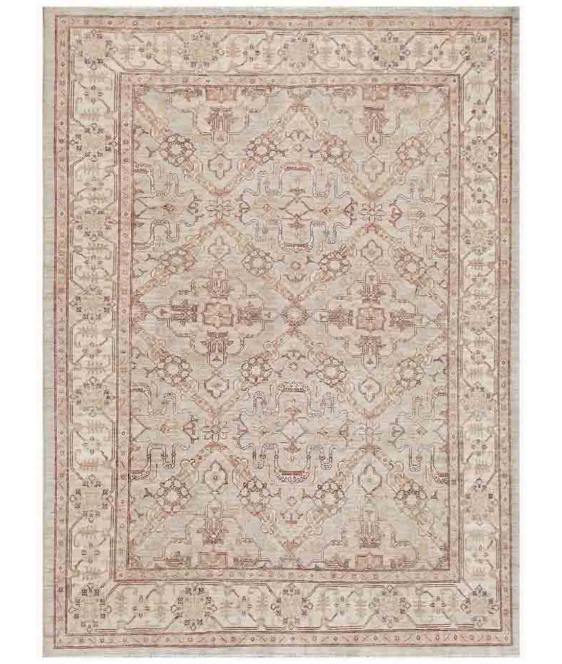 Hand Knotted Fine Ziegler Wool Rug - 6'3'' x 8'6'' 6' 3" X 8' 6" ( 191 X 259 ) / Grey / Ivory